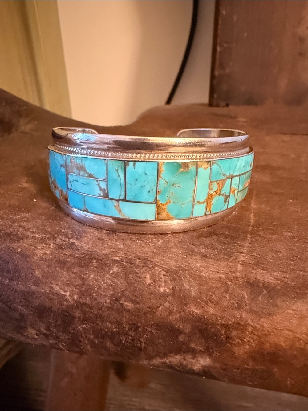 Turquoise Inlay Sterling Silver Cuff Bracelet - Turquoise